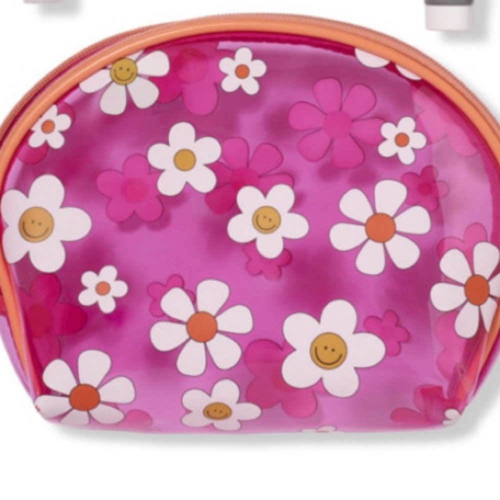 Pink Smiley Floral Makeup Bag